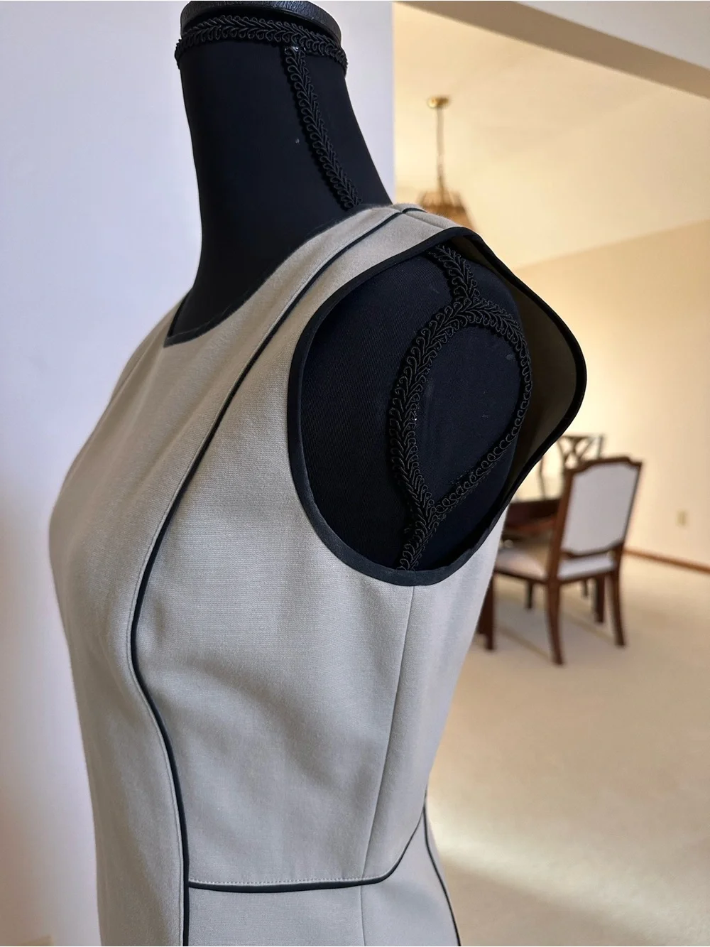 Donna Karan Gray Midi Dress with Black Piping - Picture 3 of 11